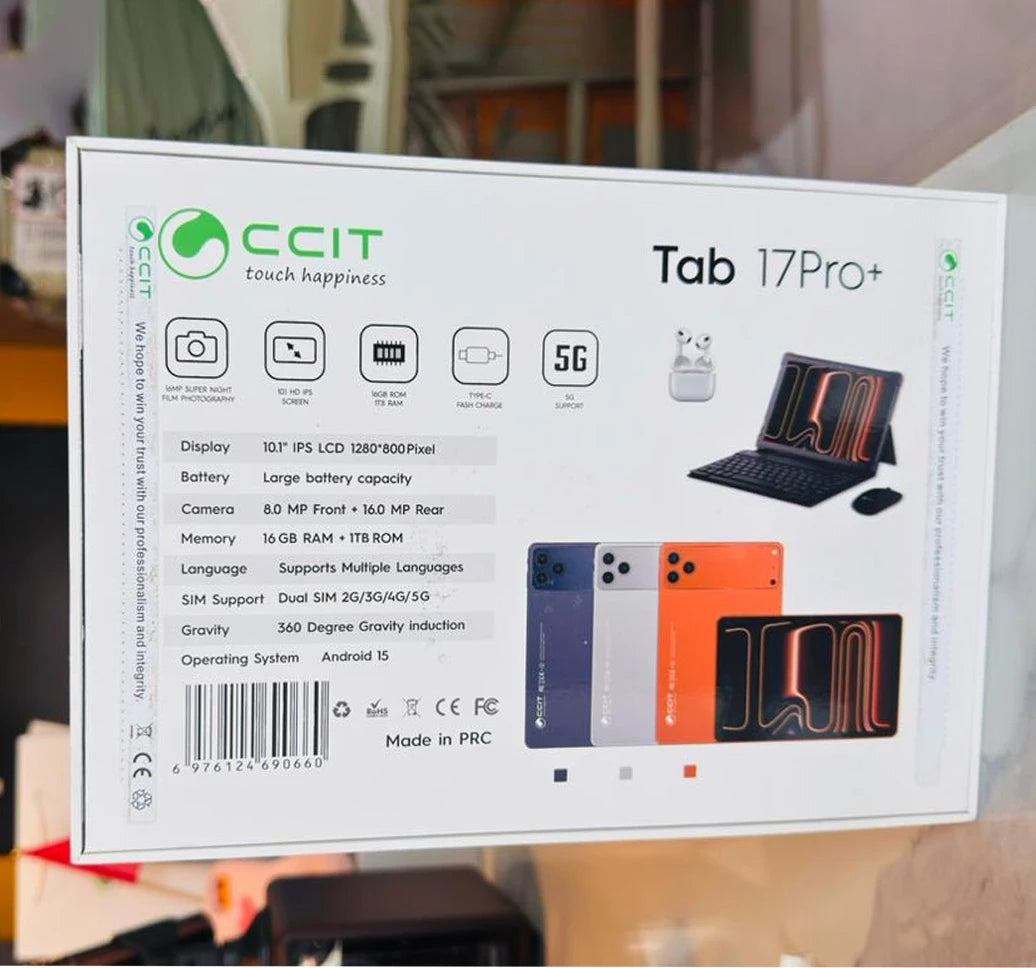 CCIT Tab 17 Pro – 10.1'' Screen, 16GB RAM, 1 TB Storage (With Earbuds, Cover, Keyboard, Mouse, Stylus) Free Delivery
